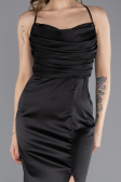 Robe de Soirée Longue Satin Noir ABU5646