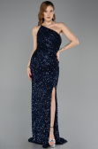 Robe de Soirée Longue Squameuse Bleu Marine ABU5647