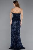 Robe de Soirée Longue Squameuse Bleu Marine ABU5647