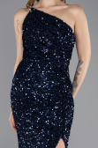 Robe de Soirée Longue Squameuse Bleu Marine ABU5647