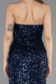 Robe de Soirée Longue Squameuse Bleu Marine ABU5647