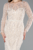Robe de Soirée Longue Perlé Beige ABU5649