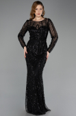 Robe de Soirée Longue Perlé Noir ABU5649