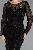 Robe de Soirée Longue Perlé Noir ABU5649