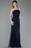 Robe de Soirée Longue Perlé Bleu Marine ABU5652
