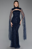 Robe de Soirée Longue Perlé Bleu Marine ABU5652