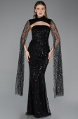 Robe de Soirée Longue Perlé Noir ABU5652