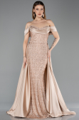 Robe De Soirée Perlé Longue Beige ABU5542