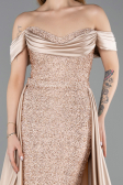 Robe De Soirée Perlé Longue Beige ABU5542
