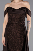 Robe De Soirée Perlé Longue Brun ABU5542