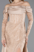 Robe de Soirée Longue Dantelle Beige ABU5653