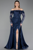 Robe de Soirée Longue Dantelle Bleu Marine ABU5653