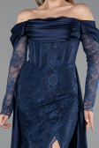 Robe de Soirée Longue Dantelle Bleu Marine ABU5653