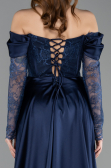 Robe de Soirée Longue Dantelle Bleu Marine ABU5653