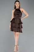 Robe de Cérémonie Courte Satin Brun ABK2528