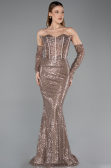 Robe de Soirée Longue Perlé Cuivre ABU5659