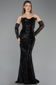 Robe de Soirée Longue Perlé Noir ABU5659