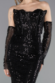 Robe de Soirée Longue Perlé Noir ABU5659
