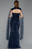 Robe de Soirée Longue Perlé Bleu Marine ABU5652