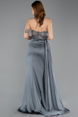 Robe De Soirée Satin Longue Anthracite ABU5578
