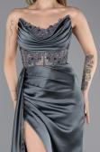 Robe De Soirée Satin Longue Anthracite ABU5578