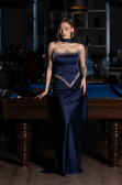 Robe Queue de Poisson Longue Satin Bleu Marine ABU5644