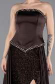Robe de Soirée Longue Satin Brun ABU5684