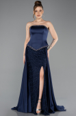 Robe de Soirée Longue Satin Bleu Marine ABU5684
