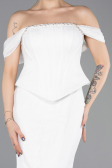 Robe Queue de Poisson Longue Dantelle Blanc ABU5685