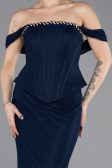 Robe Queue de Poisson Longue Dantelle Bleu Marine ABU5685
