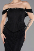 Robe Queue de Poisson Longue Dantelle Noir ABU5685