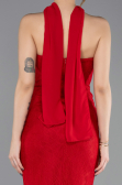 Robe de Soirée Longue Dantelle Rouge ABU5686