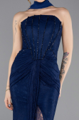 Robe de Soirée Longue Dantelle Bleu Marine ABU5686