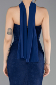 Robe de Soirée Longue Dantelle Bleu Marine ABU5686