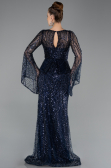 Robe de Soirée Longue Perlé Bleu Marine ABU5690