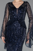 Robe de Soirée Longue Perlé Bleu Marine ABU5690