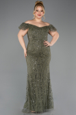 Robe de Soirée Grande Taille Longue Perlé Kaki ABU5548