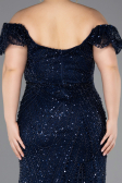Robe de Soirée Grande Taille Longue Perlé Bleu Marine ABU5548