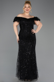 Robe de Soirée Grande Taille Longue Perlé Noir ABU5548