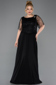 Robe Grande Taille Longue Mousseline Noir ABU5554