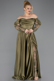 Robe Grande Taille Longue Satin Kaki ABU5261
