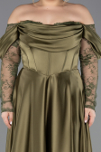 Robe Grande Taille Longue Satin Kaki ABU5261