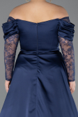 Robe Grande Taille Longue Satin Bleu Marine ABU5261