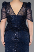 Robe De Soirée Grande Taille Longue Perlé Bleu Marine ABU5692