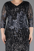 Robe de Soirée Grande Taille Courte Squameuse Noir-Anthracite ABK1284