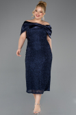 Robe De Invitation Grande Taille Midi Perlé Bleu Marine ABK2509