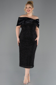 Robe De Invitation Grande Taille Midi Perlé Noir ABK2509