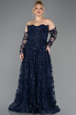 Robe De Fiançailles Grande Taille Longue Bleu Marine ABU5660