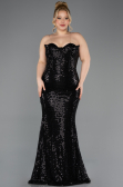 Robe Grande Taille Longue Perlé Noir ABU5661