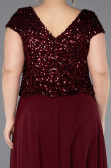 Robe de Soirée Grande Taille Longue Mousseline Rouge Bordeaux ABU5651